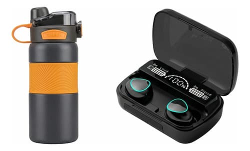 Vaso Térmico + Auriculares M10 De Regalo - Combo Running - Negro Lisa